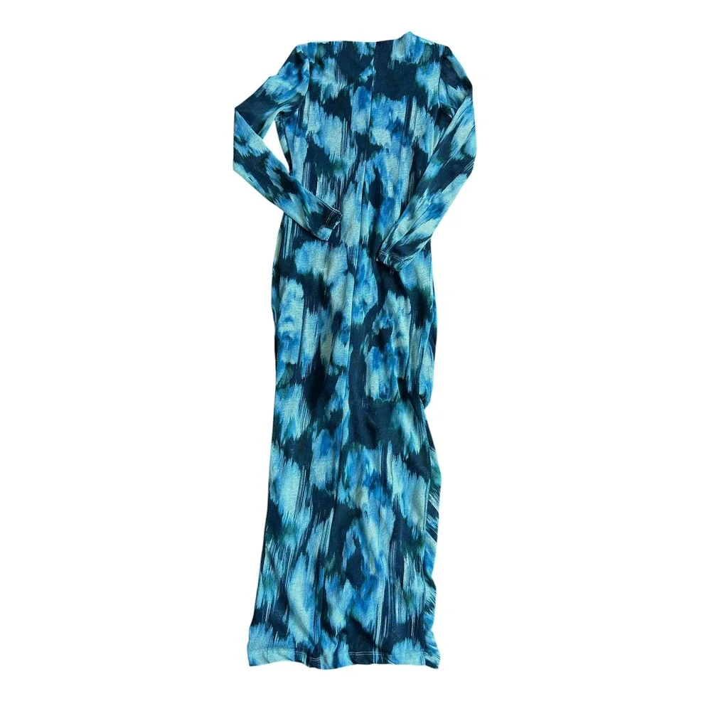 Abercrombie & Fitch Blue Abstract Ruched Long Sleeve Maxi Dress Womens‎ XSP